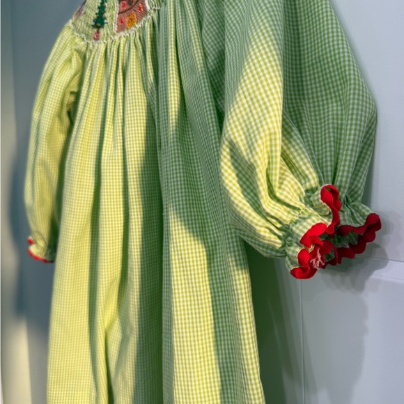 Girls' Lime Green Smocked Holiday Dress - Picture 8 of 11